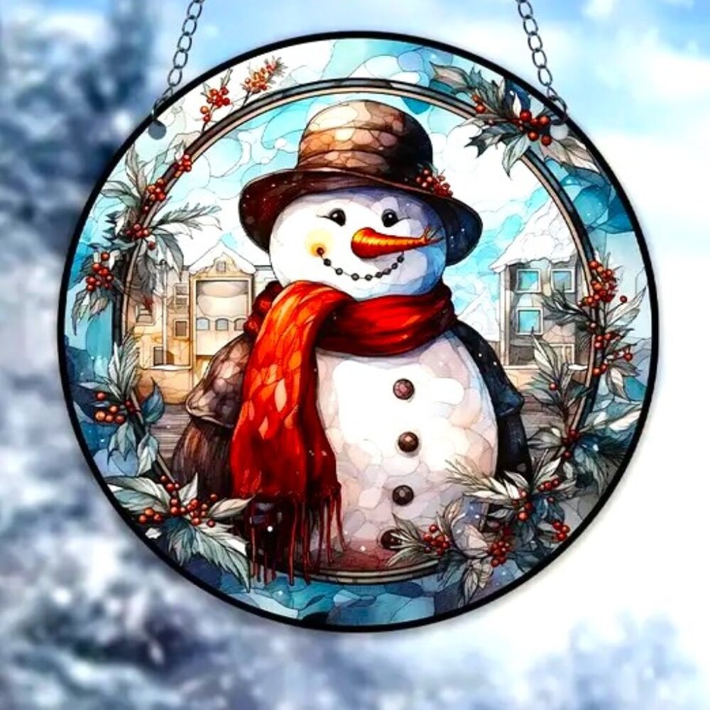 Snowman Suncatcher 6" Christmas Winter Holiday Hanging Colorful Indoor Outdoor